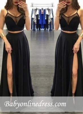 Sexy Two-Piece Evening Gowns | Black Sheer Side Slit Formal Dress_3