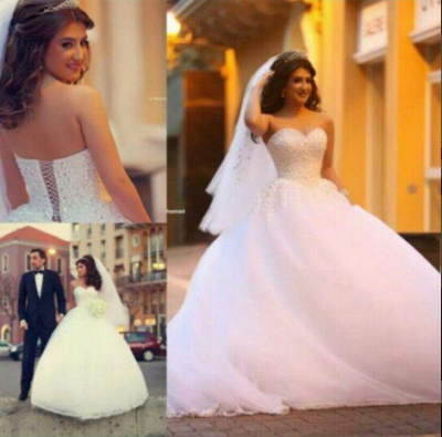 Sweetheart Elegant Applique Ball Bridal Gown Lace Up Wedding Dress with Beadings_1