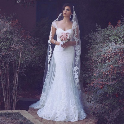Elegant Straps  Appliques Tulle Sweetheart Mermaid Wedding Dresses_3