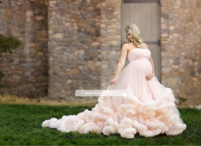 Long Pink Strapless Cloud Pregnant Maternity Wedding Dresses_1