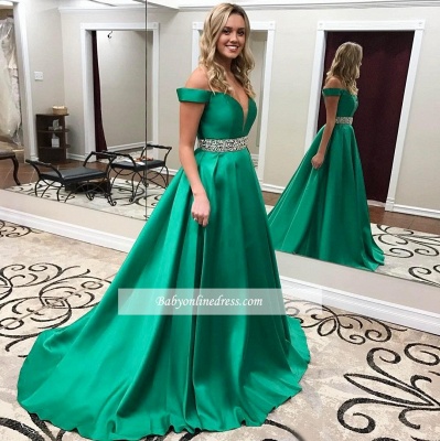 Off-the-Shoulder Gorgeous Green Crystal Prom Dress_1
