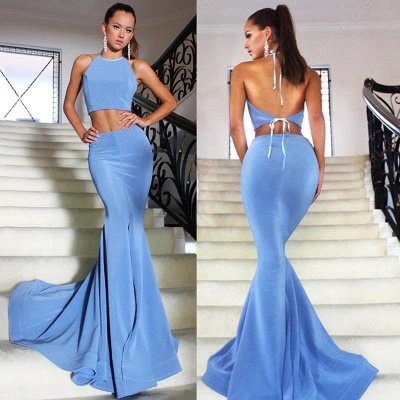2018 Two Piece Prom Dresses Mermaid Backless Long Evening Gowns_3