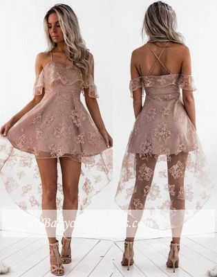 Cute A-line Hight-low Short Lace Homecoming Dress_1