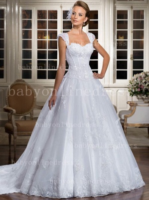 Wholesale Lace White Sweetheart Cap Sleeve Princess Wedding Dresses_1