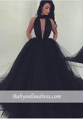 Gorgeous Black Tulle V-Neck Evening Gowns 2018 Ball-Gown Prom Dress BA4184_3