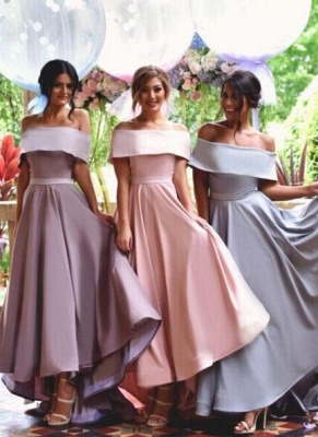 Off the Shoulder Bridesmaid Dresses Hi-Lo Ruffles Elegant Maid of the Honor Dresses_1