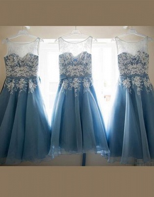 Tea-length Scoop-neckline Lace Sashes A-line Bridesmaid Dress_4
