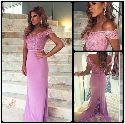 Lilac Mermaid Prom Dresses Long Off the Shoulder Lace Elegant Evening Gowns_5