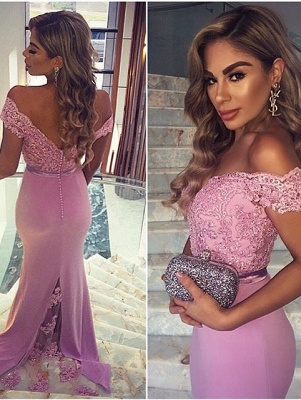 Lilac Mermaid Prom Dresses Long Off the Shoulder Lace Elegant Evening Gowns_3