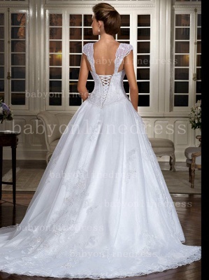 Wholesale Lace White Sweetheart Cap Sleeve Princess Wedding Dresses_2