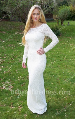 Jewel Long Sleeve Mermaid Floor Length Hollow Elegant Prom Gowns_1