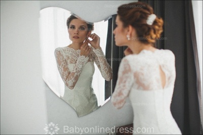 Long Sleeve Floor Length Sheath Elegant Lace Wedding Dresses_3