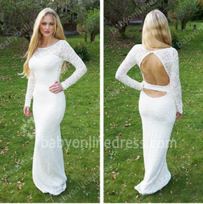 Jewel Long Sleeve Mermaid Floor Length Hollow Elegant Prom Gowns_3