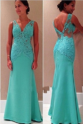 Sexy Mermaid Lace V-Neck Prom Gowns Sleeveless Open-Back Party Dress_2