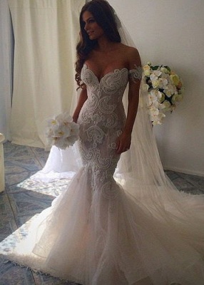 Off-Shoulder Lace Applique Mermaid Wedding Dresses Beaded Sweetheart Sexy Bridal Gowns_1