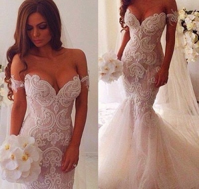 Off-Shoulder Lace Applique Mermaid Wedding Dresses Beaded Sweetheart Sexy Bridal Gowns_3
