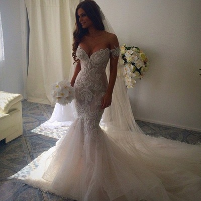 Off-Shoulder Lace Applique Mermaid Wedding Dresses Beaded Sweetheart Sexy Bridal Gowns_2