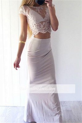 Two-Pieces Sexy Glamorous Short-Sleeves Lace Sheath Prom Dress_1