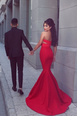 New Arrival Sweetheart Mermaid Red Prom Dresses Ruffles Evening Gowns_3