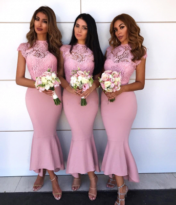 Capped Sleeves Lace Bridesmaid Dresses | Elegant Mermaid Wedding Party Dresses_3