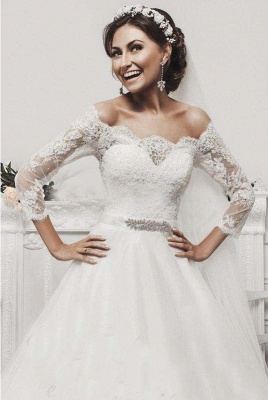 Lace Wedding Dresses 3/4 Long Sleeves Off the Shoulder Beaded Elegant A-line Bridal Gowns_4