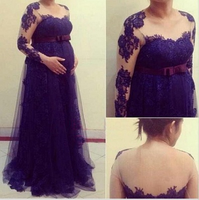 Purple Pregnant Women Party Dresses Long Sleeves Maternity Formal Evening Gowns_2