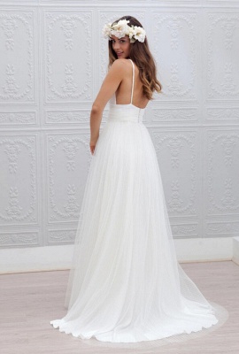 A-line Wedding Dresses Summer Beach Spaghettis Straps Backless Bridal Gowns_3