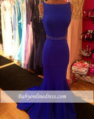 Glamorous Royal-Blue Sweep-Train Sleeveless Mermaid Evening Dress with Beadings_3