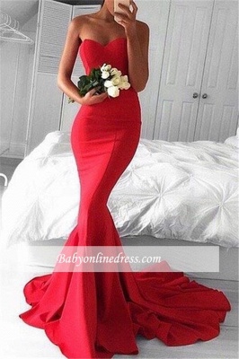 Red Gorgeous Sweetheart Sheath Mermaid Long Strapless Evening Dresses_3