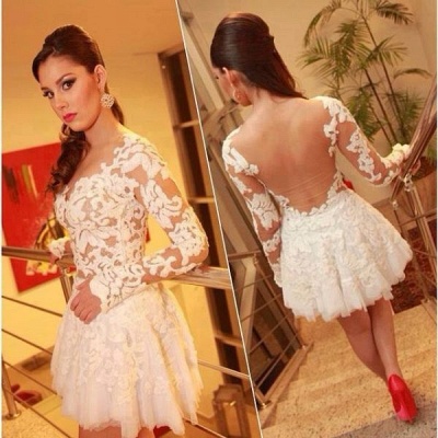 Sexy Lace Cocktail Dresses White Long Sleeves Appliques Sweetheart Short Homecoming Dresses_1