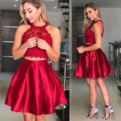 Chic Two Pieces Red Homecoming Dresses | Short Lace A-Line Cocktail Dresses_3