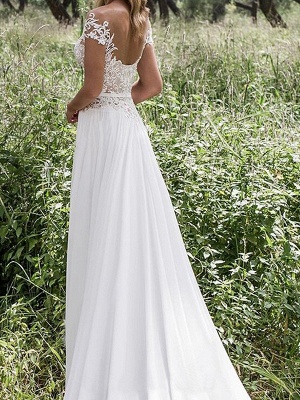 Elegant Lace-Appliques Chiffon A-line Front-Split Short-Sleeve Prom Dress_3
