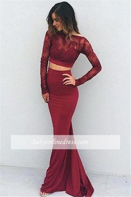 Sexy Two-Pieces Mermaid Prom Dress 2018 Long-Sleeves Backless Evening Gowns_3