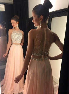 Two-Piece Prom Dresses for Teens Chiffon Beaded Long A-line Sexy Evening Gowns_4