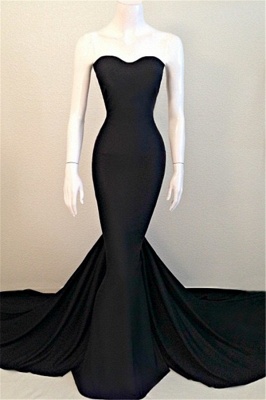 Sexy Black Sweetheart Mermaid Prom Dresses Sleeveless Court Train Evening Gowns_1