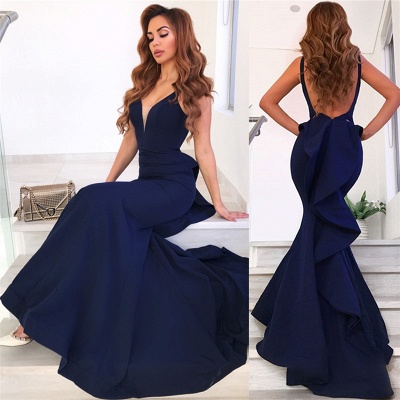 Straps V-neck Long Mermaid Prom Dresses | Floor Length Fit and Flare Evening Dresses_4