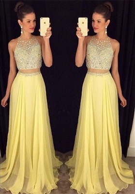 Two-Piece Prom Dresses for Teens Chiffon Beaded Long A-line Sexy Evening Gowns_6