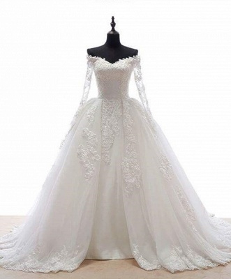 Wedding Dresses with Overskirt Long Sleeves Elegant Off The Shoulder Tulle Bridal Gowns_1
