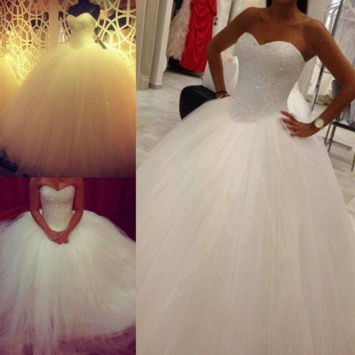 Elegant Ball Gown Wedding Dresses Beaded weetheart Neck Sequins Tulle Puffy Bridal Gowns_3