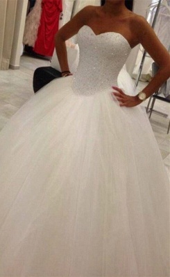 Elegant Ball Gown Wedding Dresses Beaded weetheart Neck Sequins Tulle Puffy Bridal Gowns_1