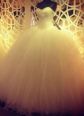 Elegant Ball Gown Wedding Dresses Beaded weetheart Neck Sequins Tulle Puffy Bridal Gowns_4