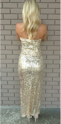 Strapless Sequined Sexy Evening Dresses Side Slit Ankle-Length Prom Gowns_2
