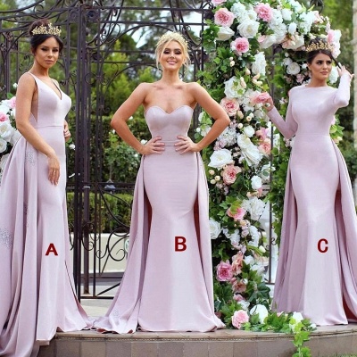 New Mermaid Bridesmaid Dresses | Long Sleeves Wedding Party Dresses with Overskirt_3