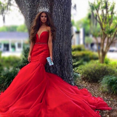 Red Long Prom Dresses Sweetheart Neck Romantic Layers Skirt Gorgeous Mermaid Wedding Dresses_5