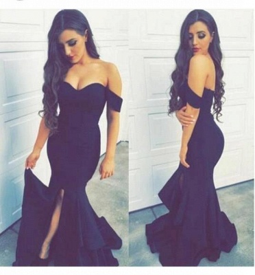 Long Mermaid Prom Dresses Off the Shoulder Front Slit Sexy Evening Gowns_1