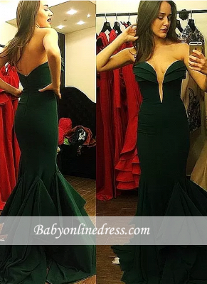 Mermaid Sexy Emerald-Green Long Ruffles-Skirt Sweetheart-Neck Prom Dresses_3