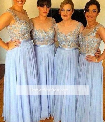 Sleeveless Appliques Popular Chiffon Floor-Length A-Line Bridesmaid Dress_1