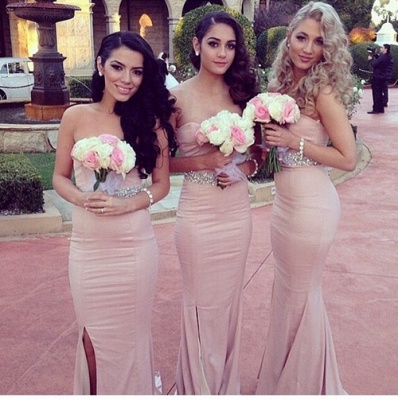 Simple Sheath Sweetheart Bridesmaid Dresses Side Slit Prom Dresses with Beadings_2