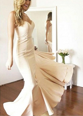 Simple Mermaid Prom Dresses Nude Color Sweetheart Neck Evening Gowns_5
