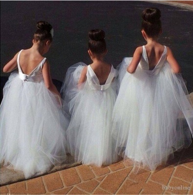 White Tulle Flower Girl's Dresses Puffy Skirt Long Girl's Formal Occasion Dresses_2